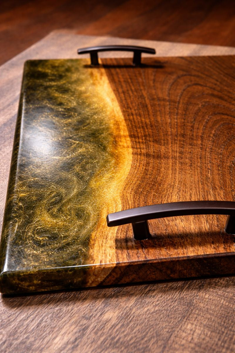 Live Edge Epoxy River Serving Tray – Gold Resin