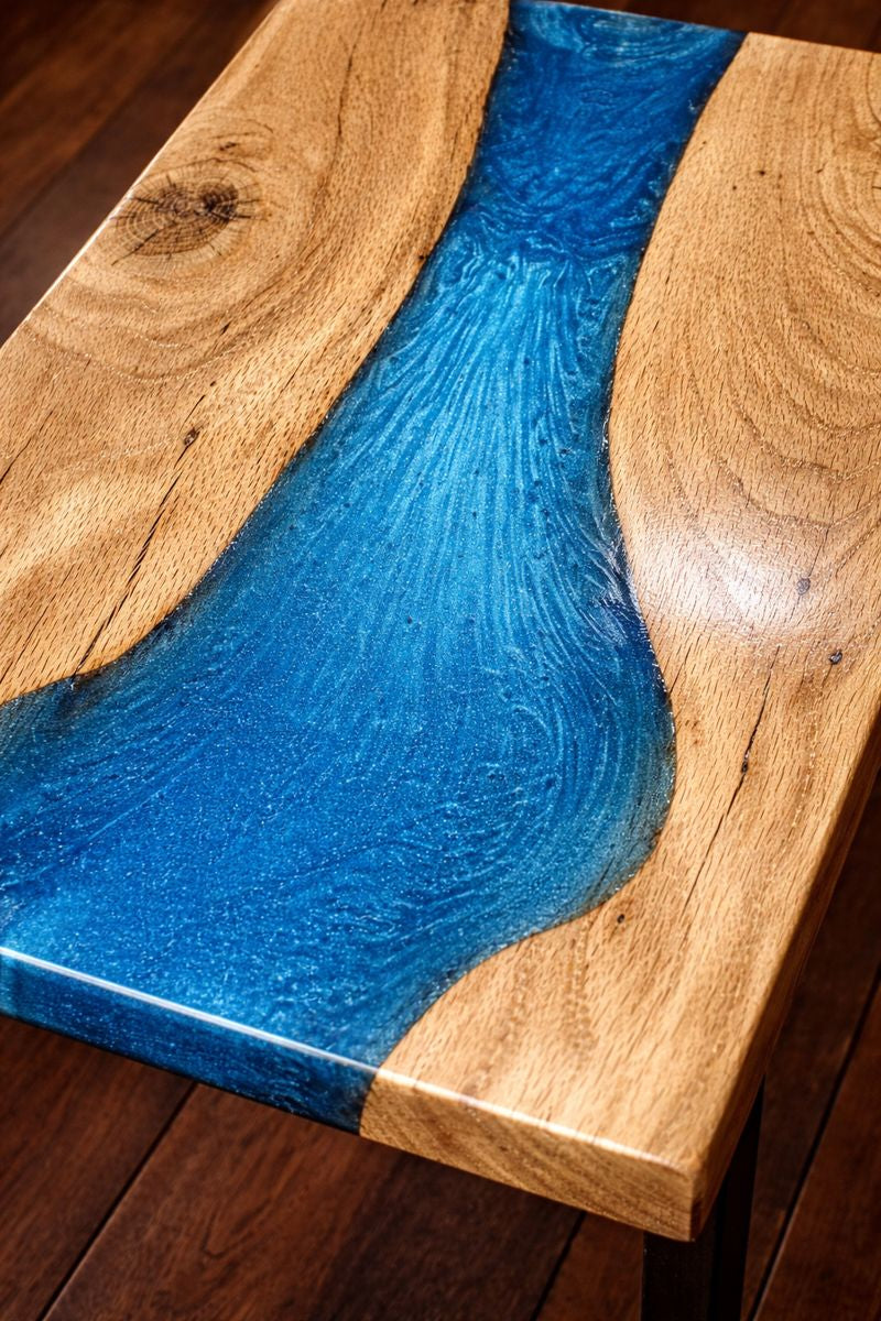 Live Edge Epoxy River Serving Tray – Blue Resin
